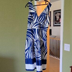 White House Black Market Blue and White V-Neck Sundress